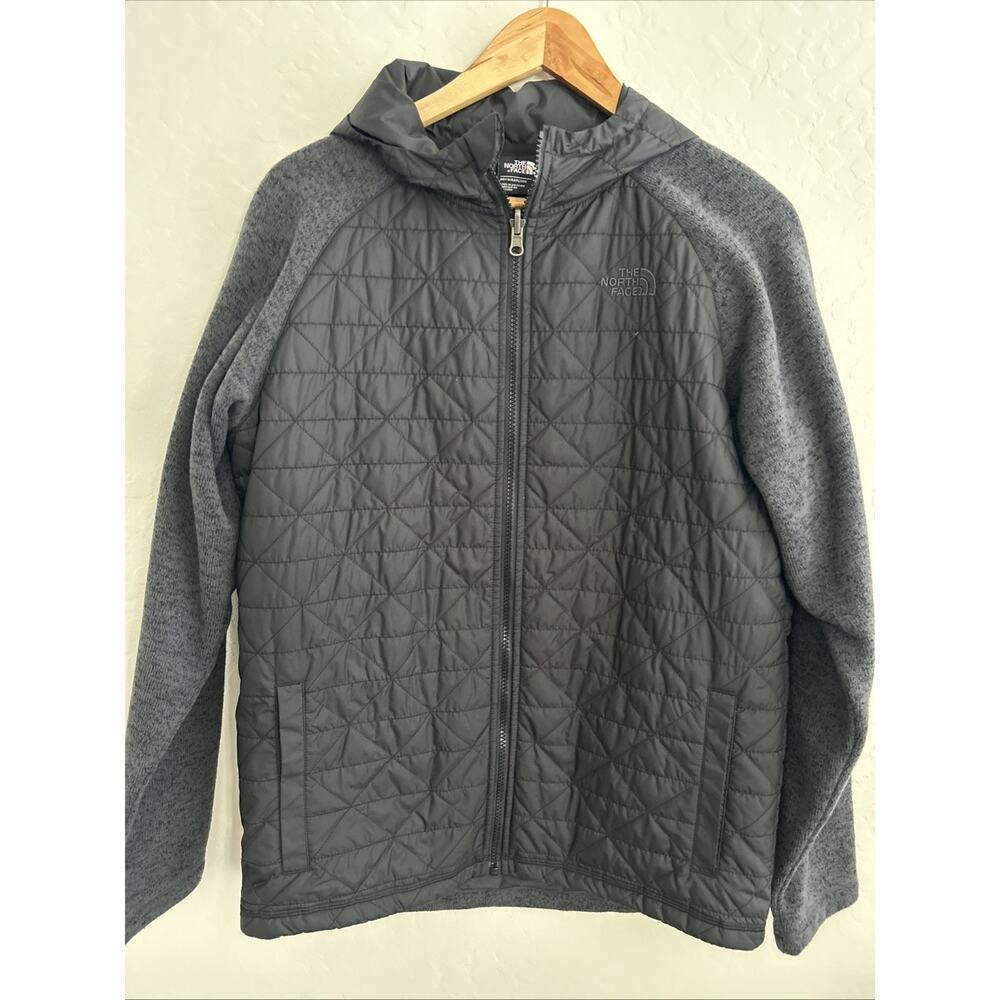 North Face Boys XL 18/20 Quilted Sweater Fleece Zip Up Hoodie Black Gray Fall